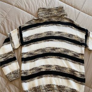SHEIN Women's Striped Turtleneck Sweater in Black, Cream, and Brown